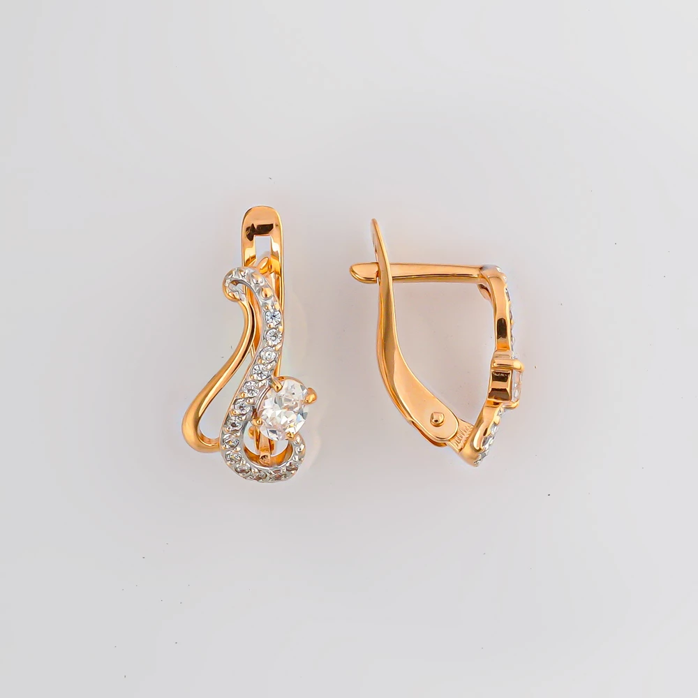 Серьги с фианитом из красного золота 585 пробы