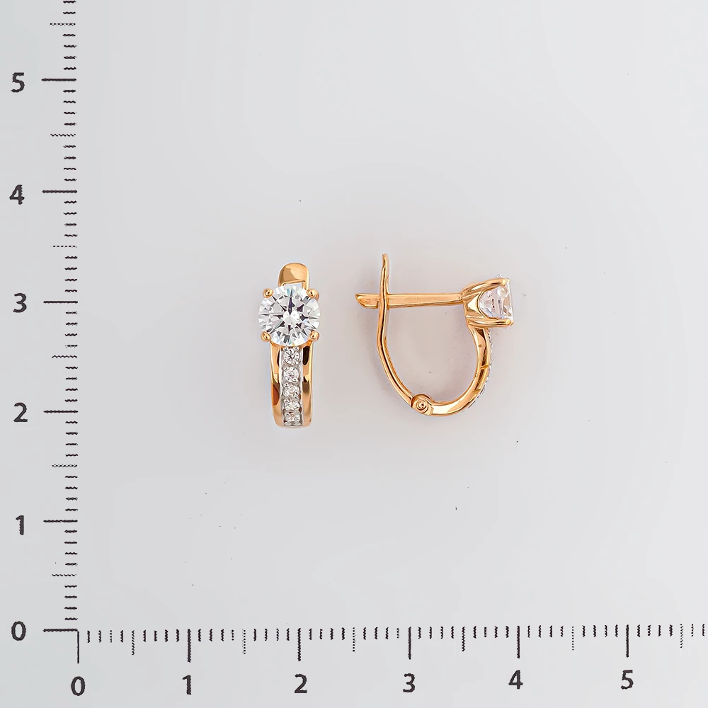 Серьги с фианитом из красного золота 585 пробы