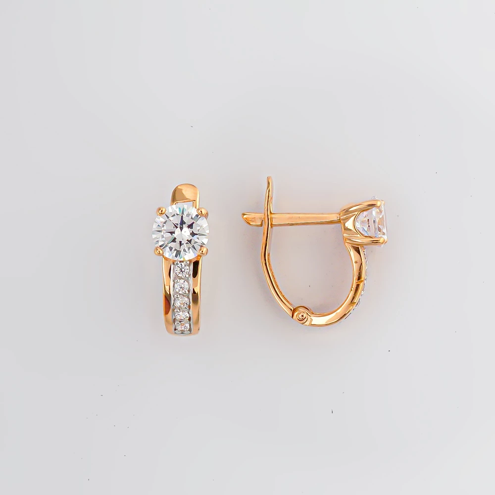 Серьги с фианитом из красного золота 585 пробы