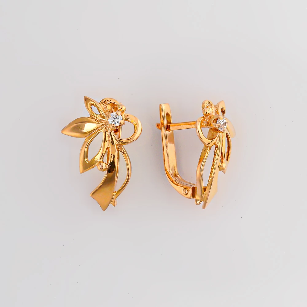 Серьги с фианитом из красного золота 585 пробы