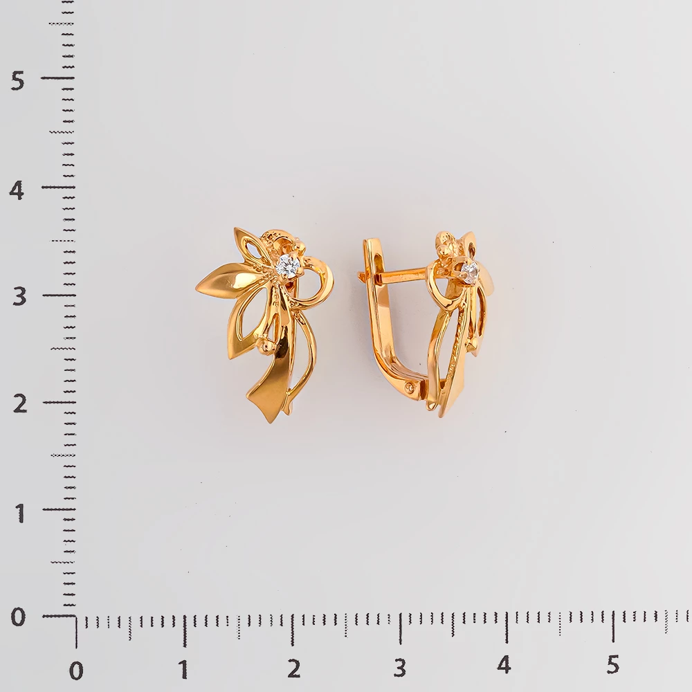 Серьги с фианитом из красного золота 585 пробы