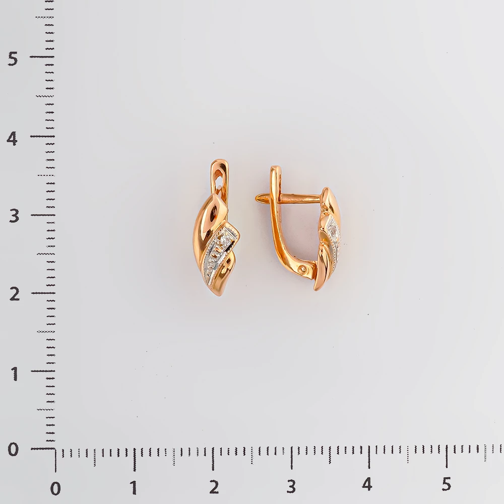 Серьги с фианитом из красного золота 585 пробы