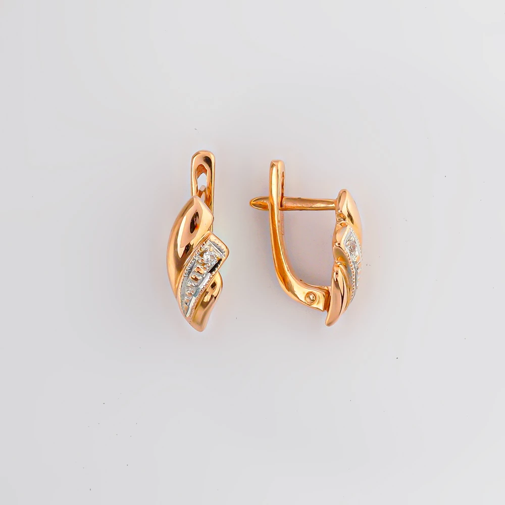 Серьги с фианитом из красного золота 585 пробы