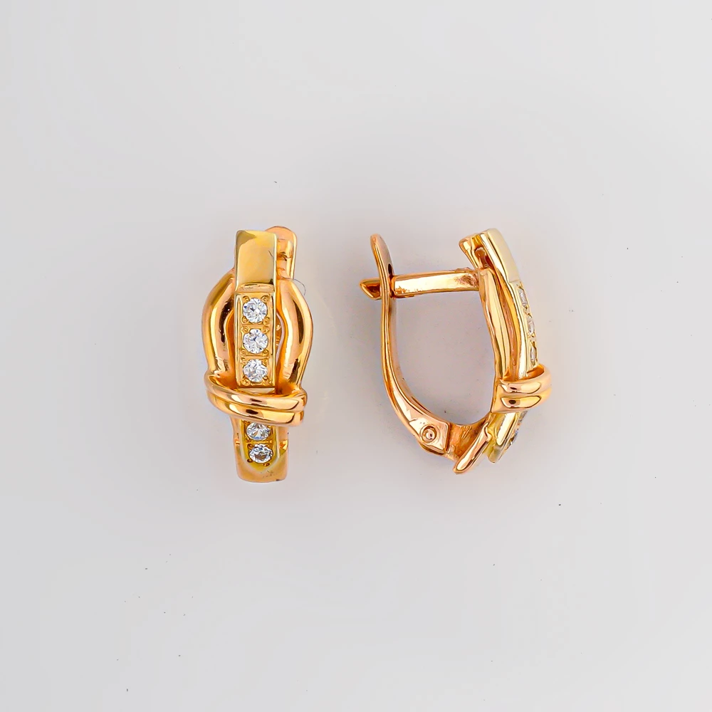 Серьги с фианитом из красного золота 585 пробы