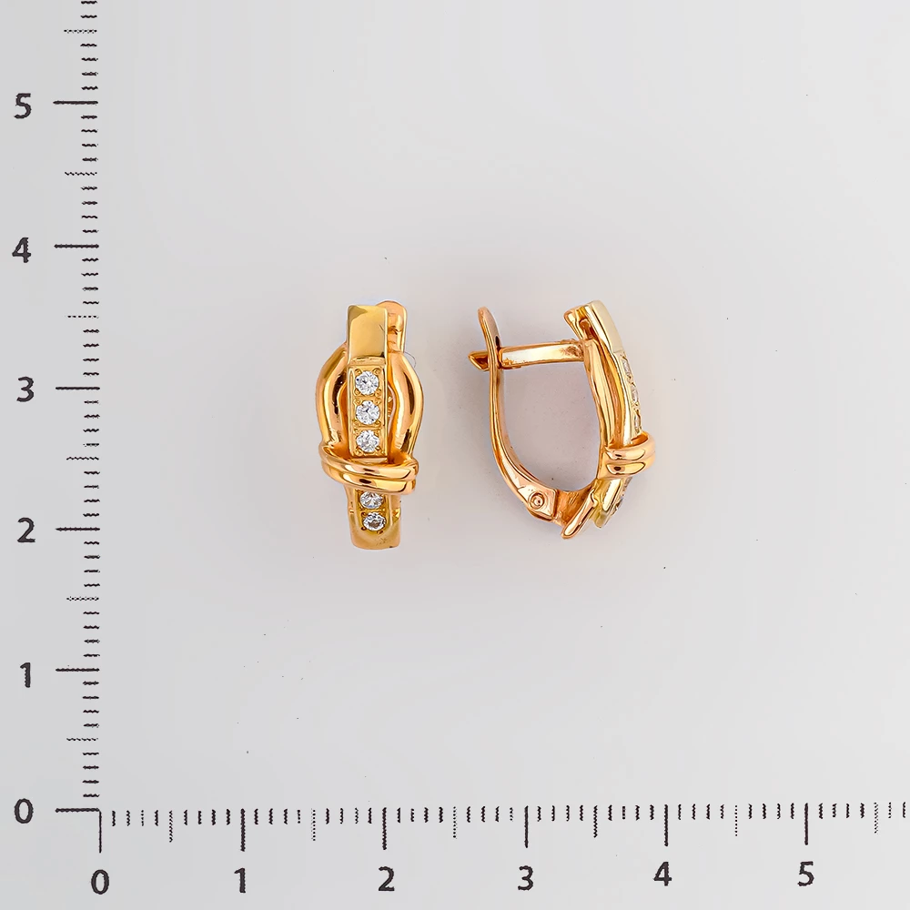 Серьги с фианитом из красного золота 585 пробы