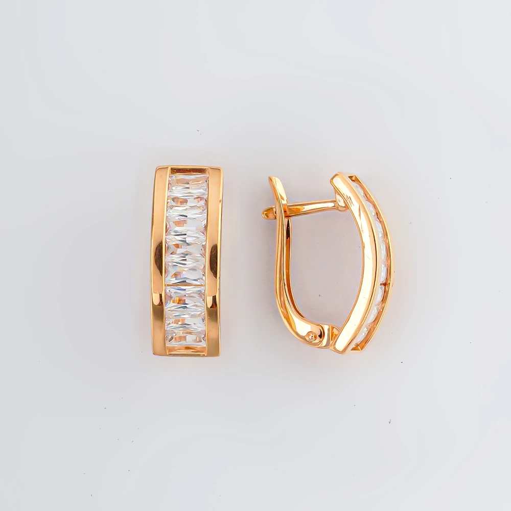 Серьги с фианитом из красного золота 585 пробы