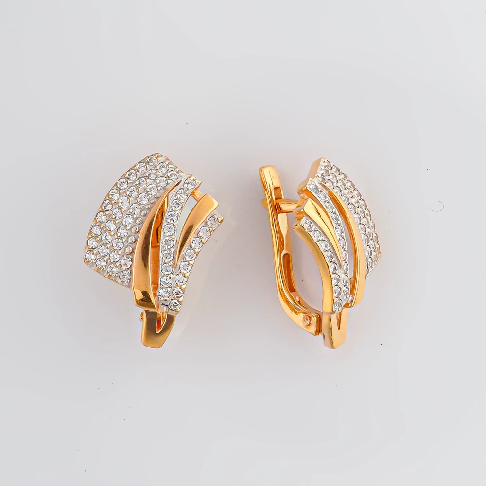 Серьги с фианитом из красного золота 585 пробы