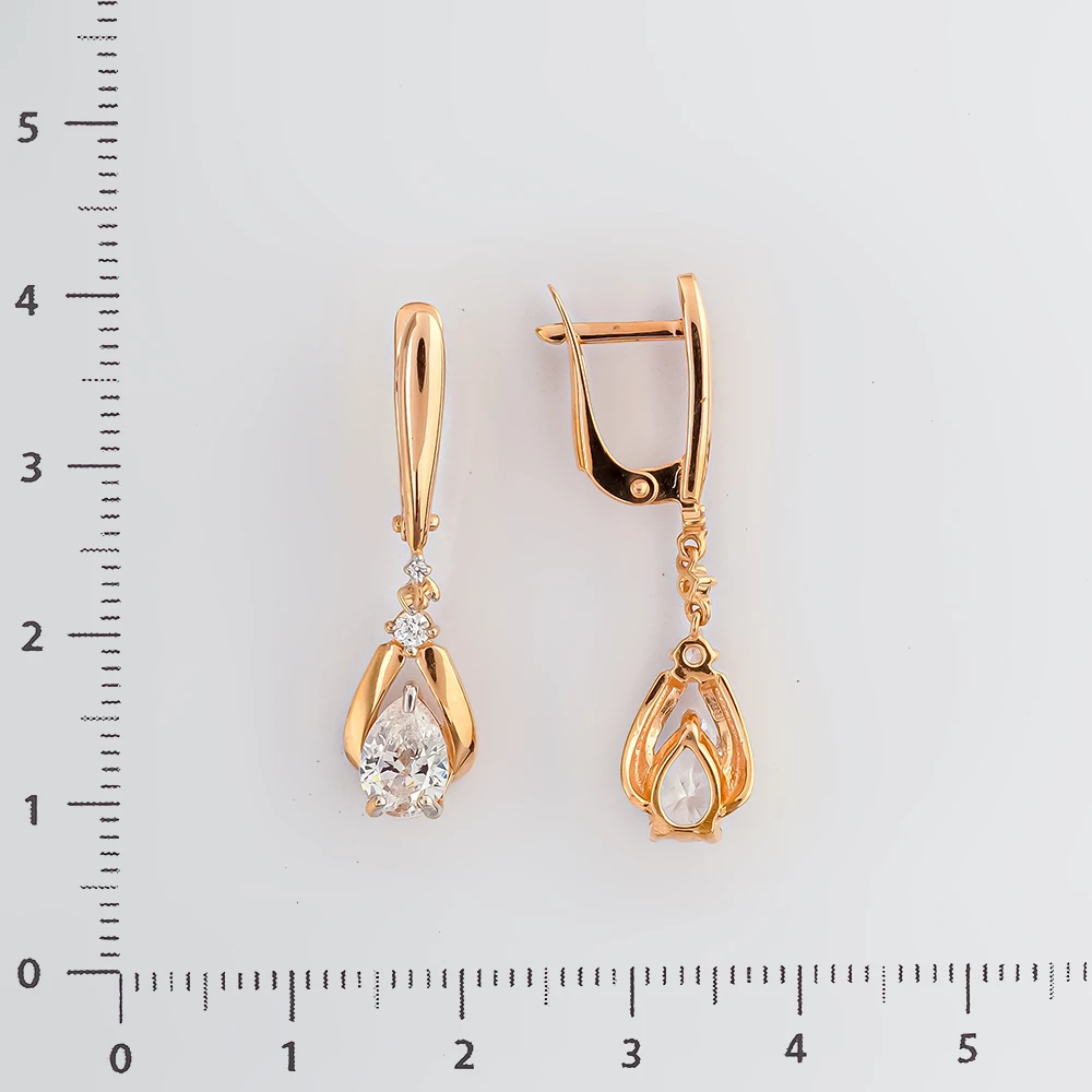 Серьги с фианитом из красного золота 585 пробы