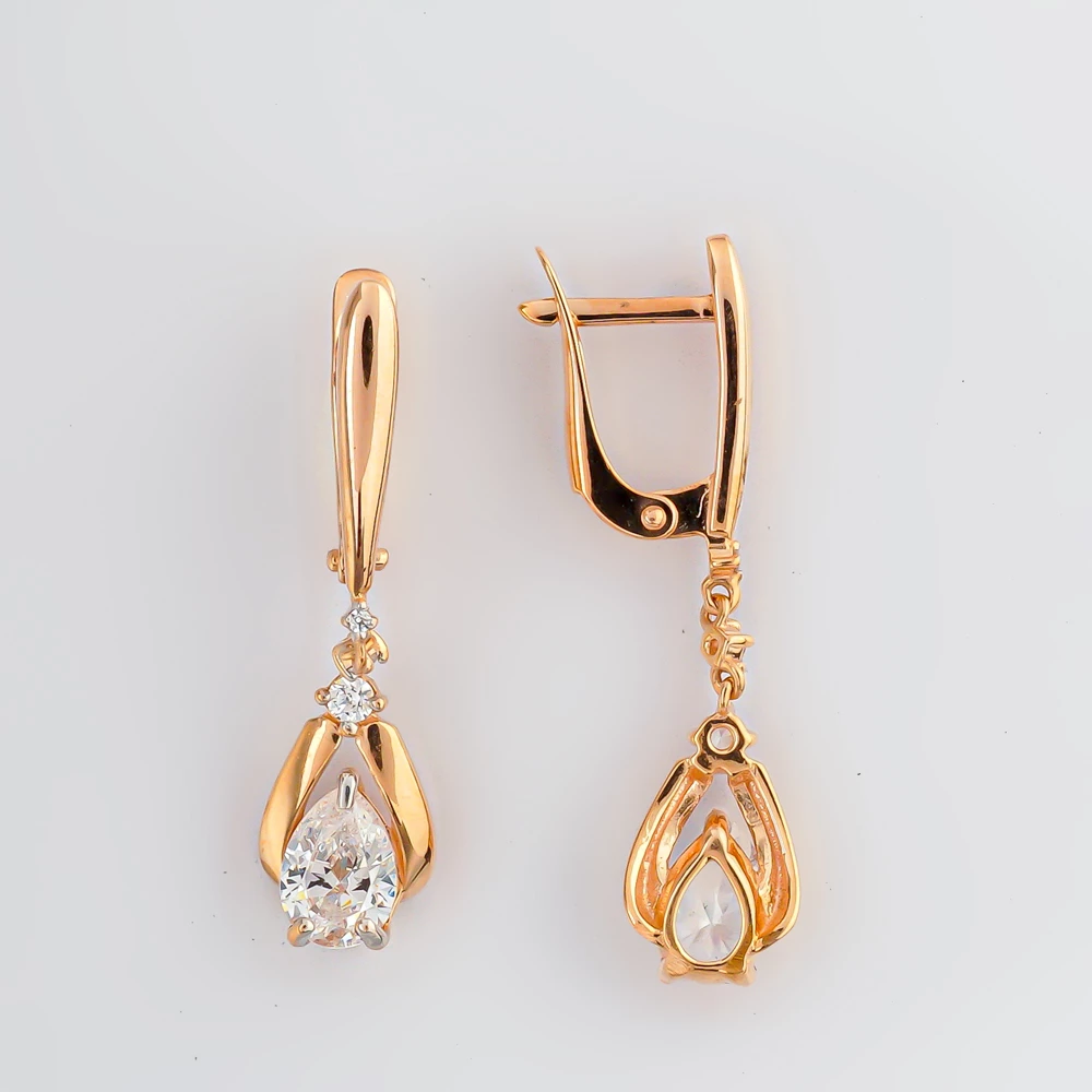 Серьги с фианитом из красного золота 585 пробы