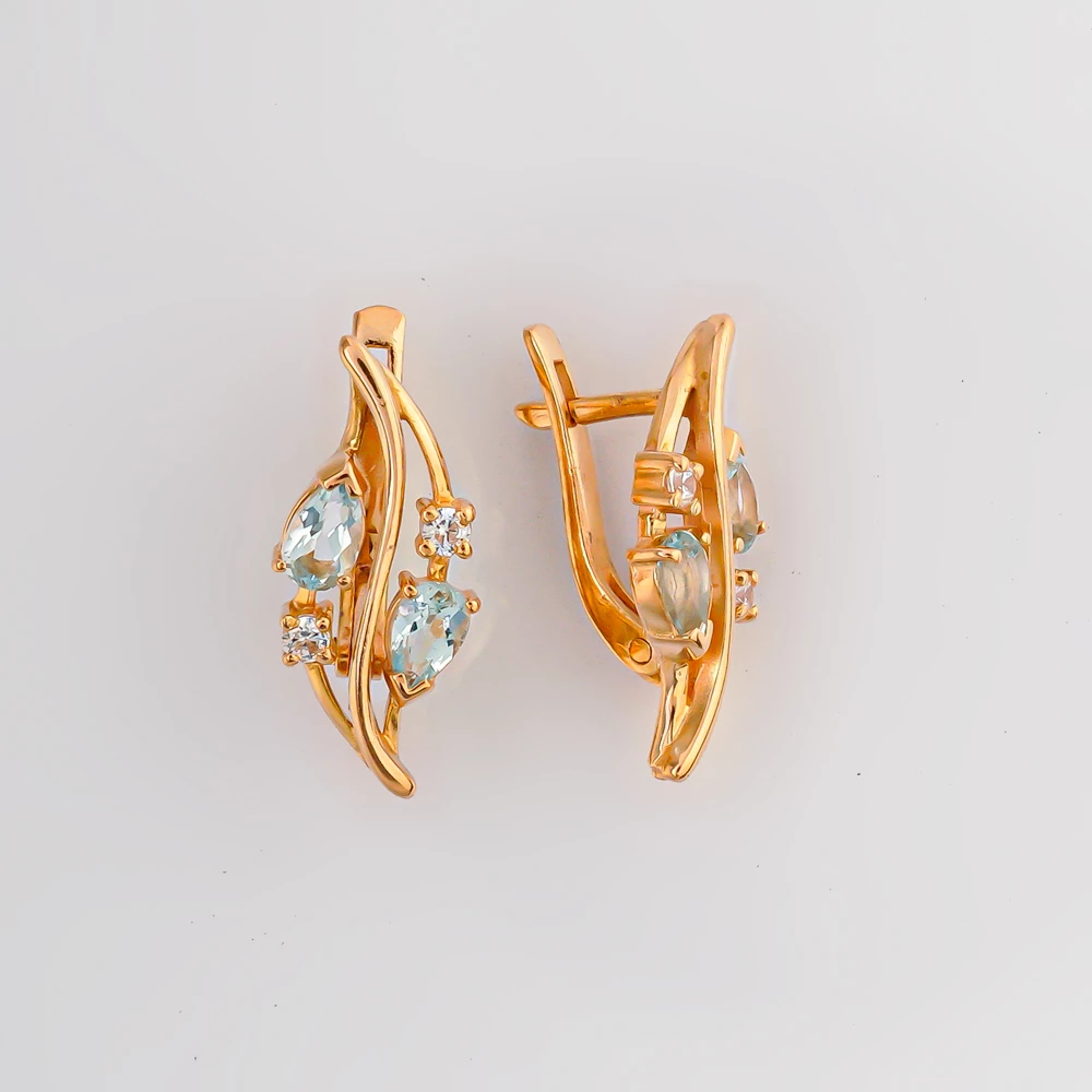 Серьги с топазом из красного золота 585 пробы