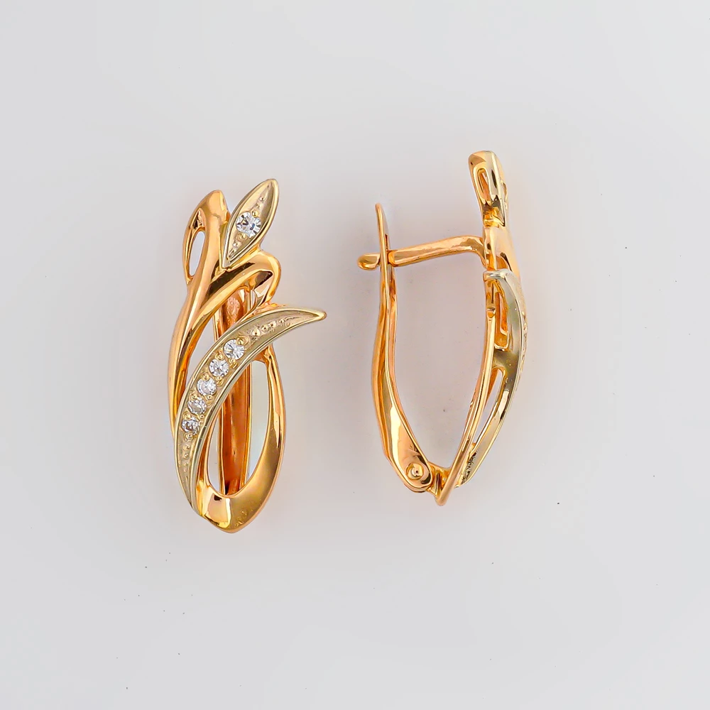 Серьги с фианитом из красного золота 585 пробы