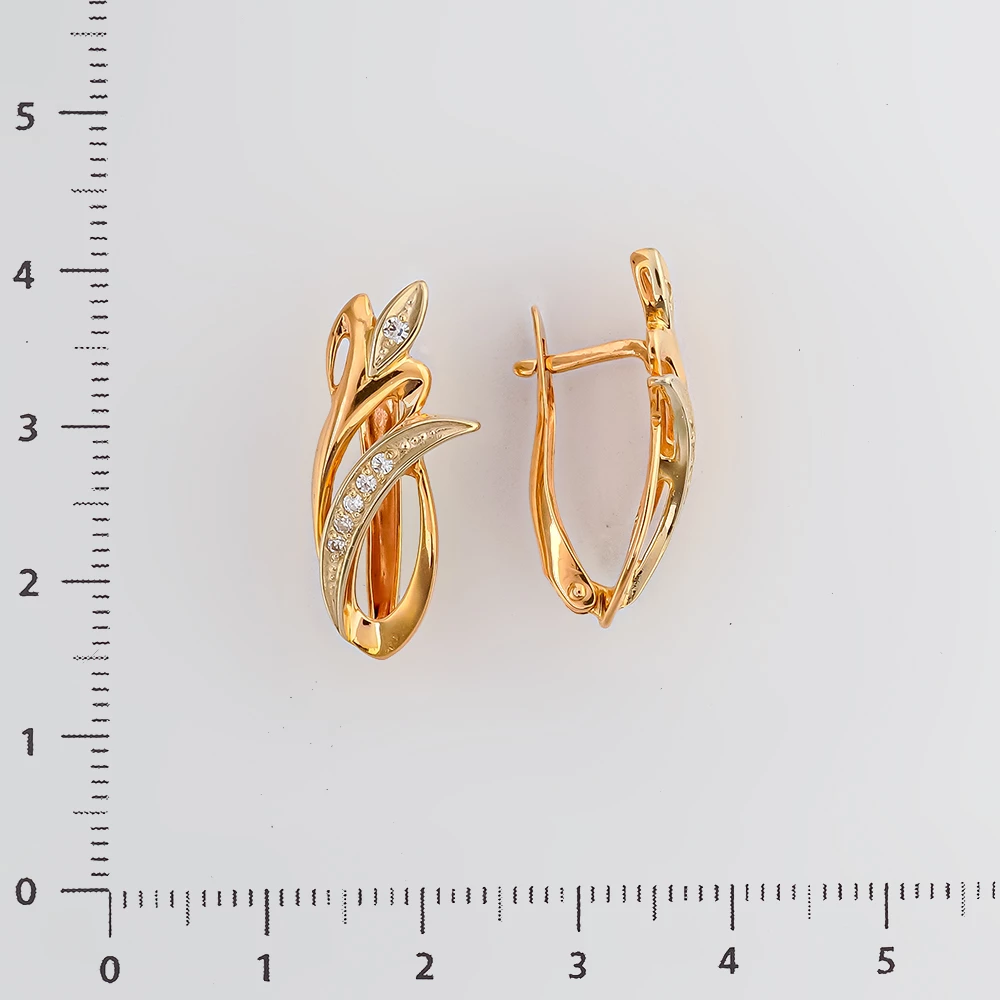 Серьги с фианитом из красного золота 585 пробы