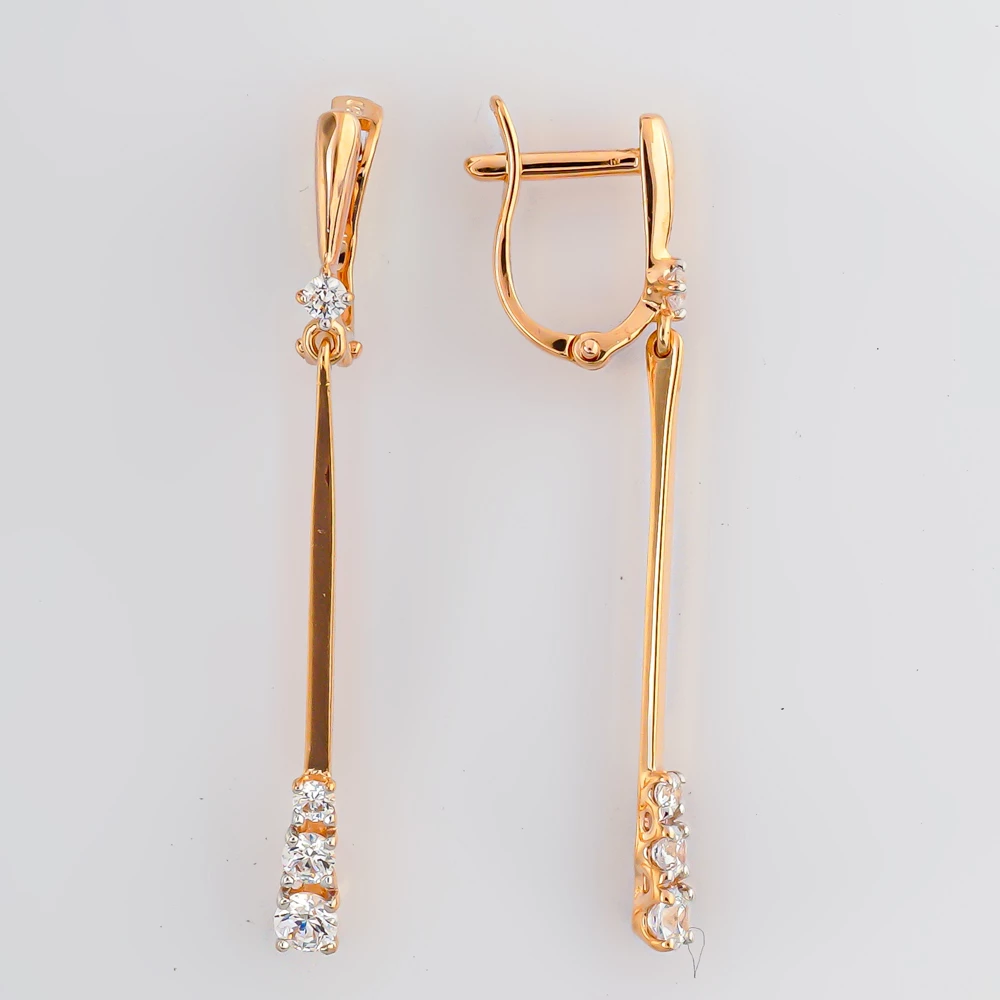 Серьги с фианитом из красного золота 585 пробы