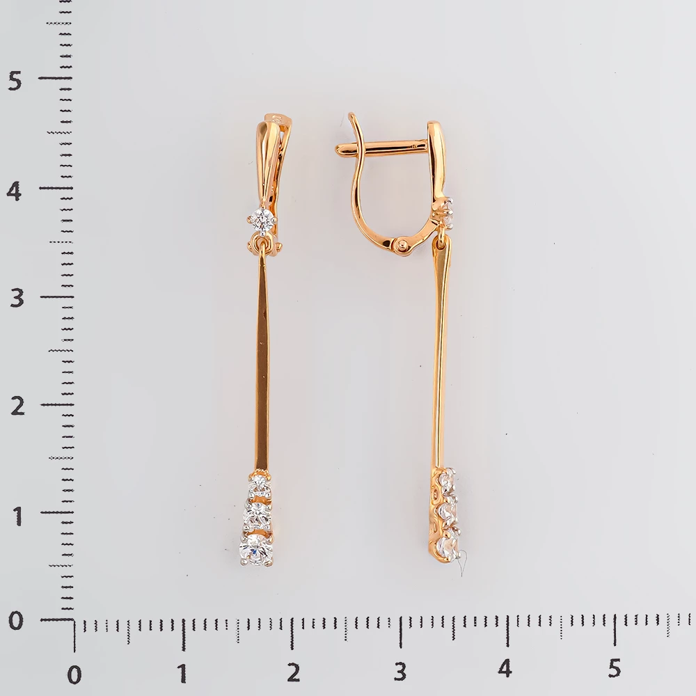 Серьги с фианитом из красного золота 585 пробы
