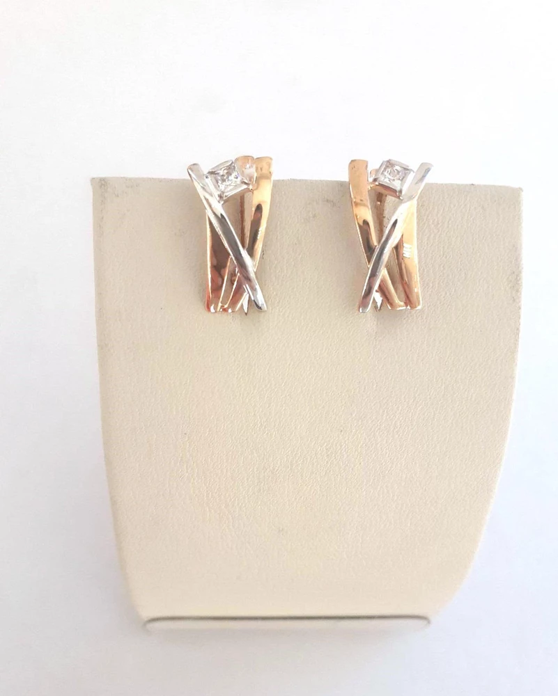 Серьги с фианитом из красного золота 585 пробы