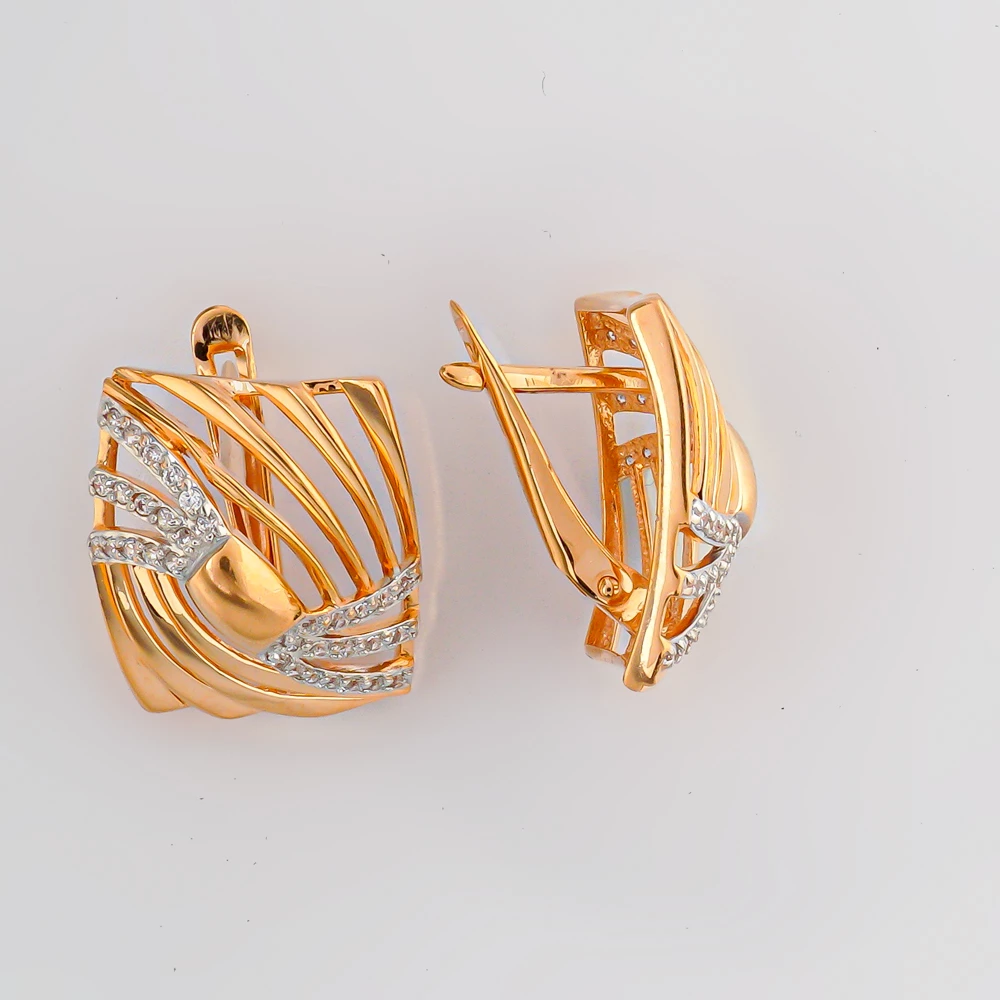 Серьги с фианитом из красного золота 585 пробы