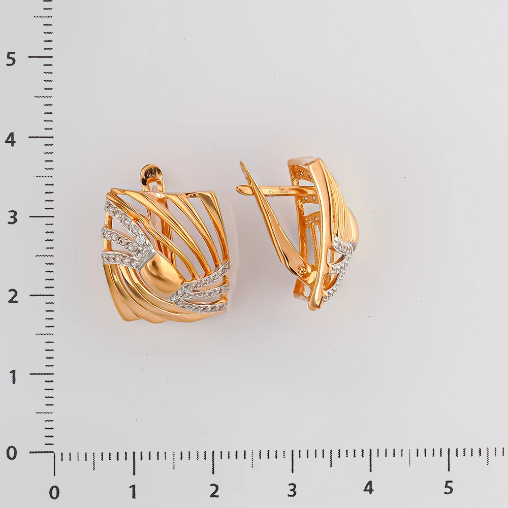 Серьги с фианитом из красного золота 585 пробы
