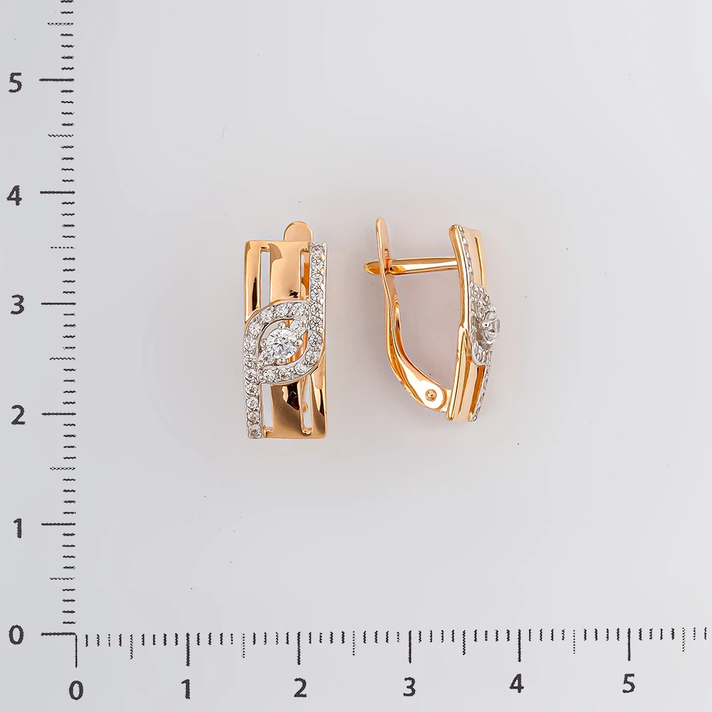 Серьги с фианитом из красного золота 585 пробы
