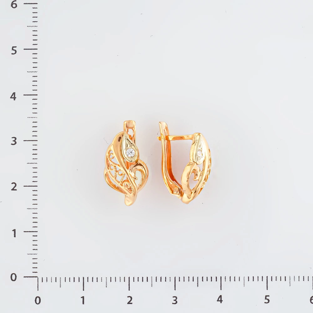 Серьги с фианитом из красного золота 585 пробы
