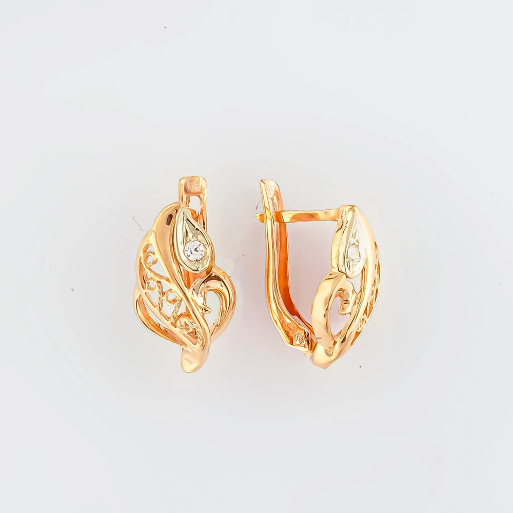 Серьги с фианитом из красного золота 585 пробы