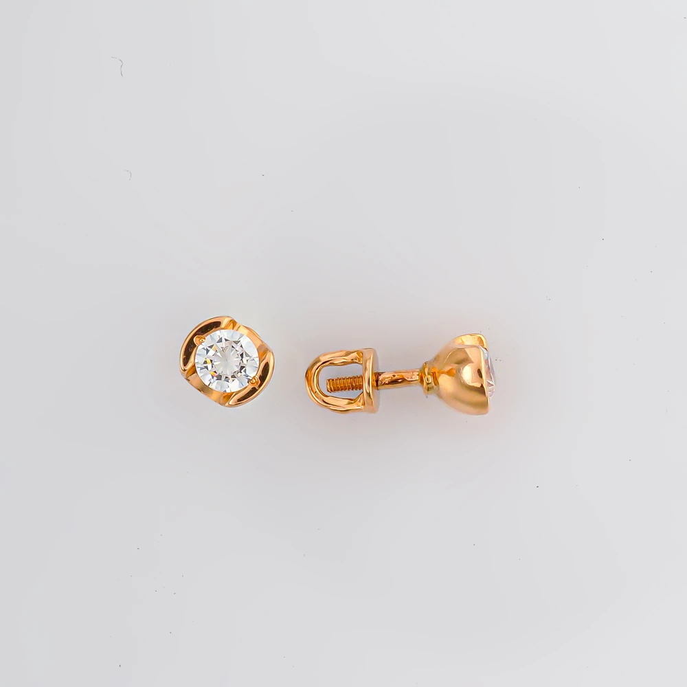 Серьги с фианитом из красного золота 585 пробы