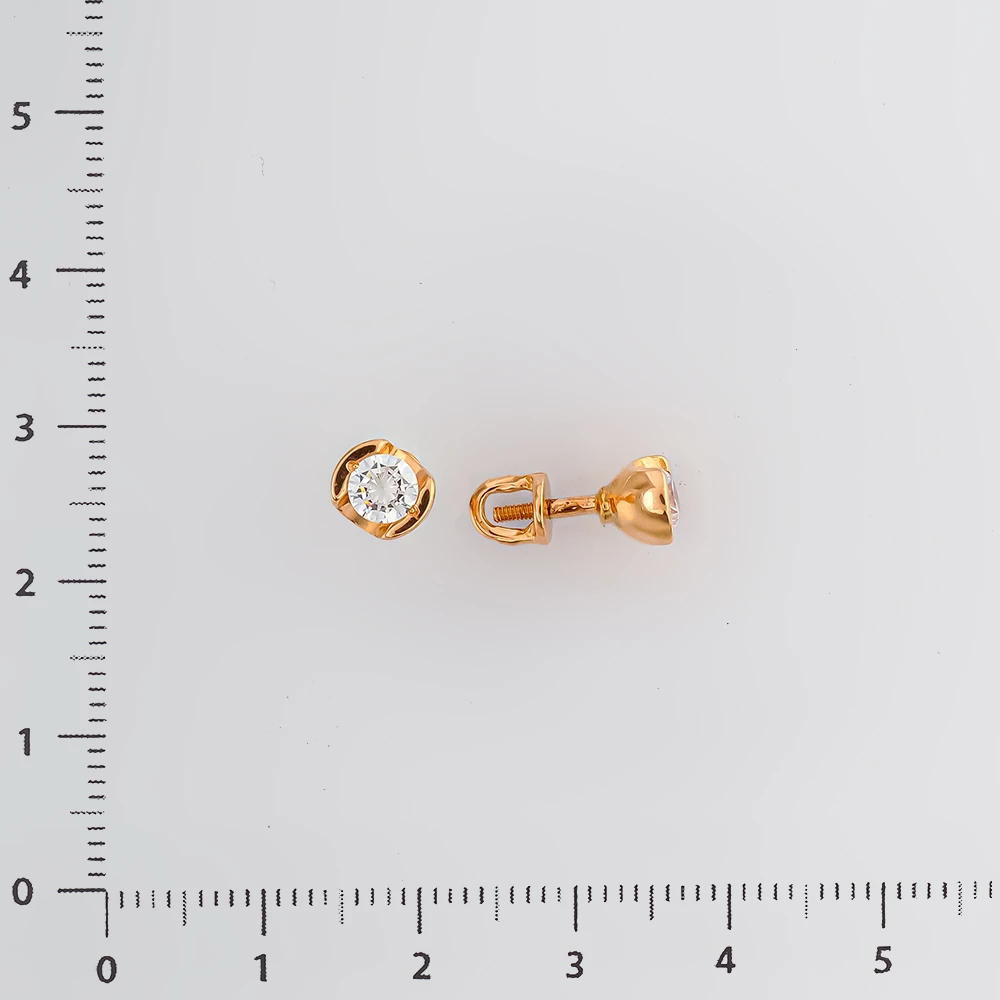 Серьги с фианитом из красного золота 585 пробы