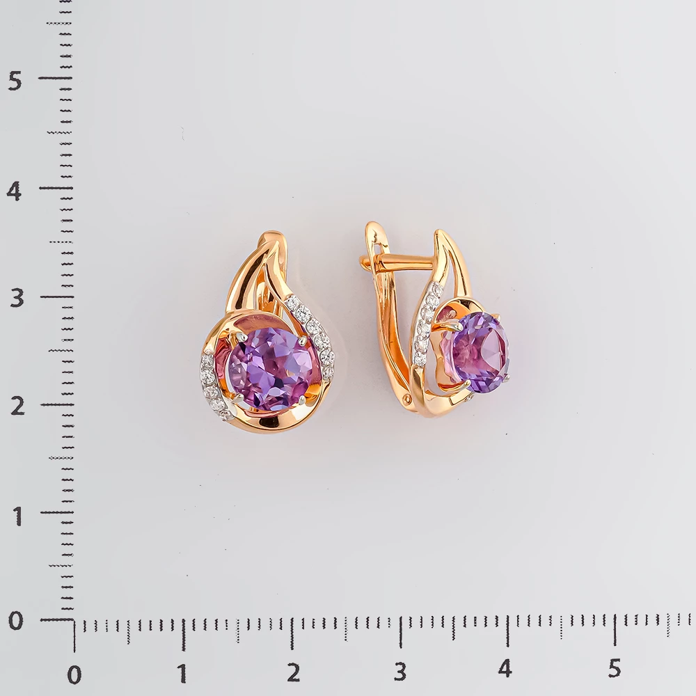 Серьги с аметистом из красного золота 585 пробы
