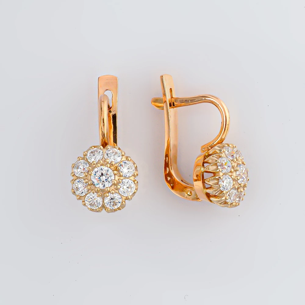 Серьги с фианитом из красного золота 585 пробы