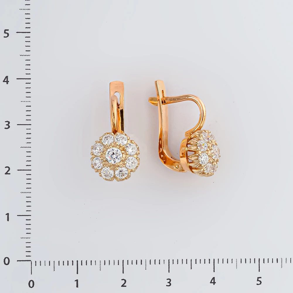 Серьги с фианитом из красного золота 585 пробы