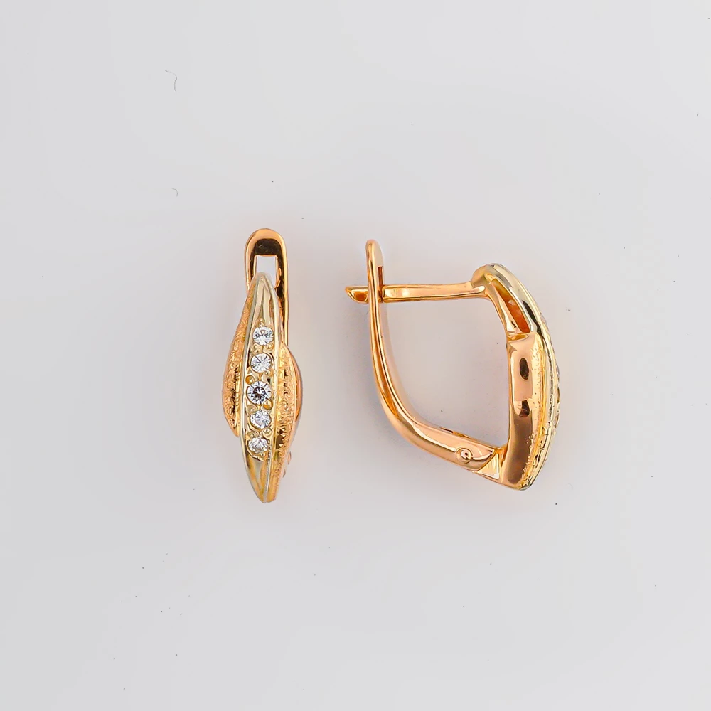 Серьги с фианитом из красного золота 585 пробы