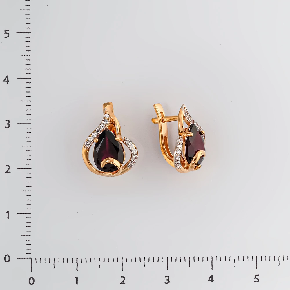 Серьги с гранатом из красного золота 585 пробы