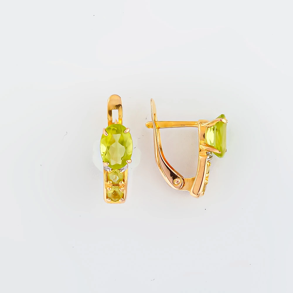 Серьги с хризолитом из красного золота 585 пробы