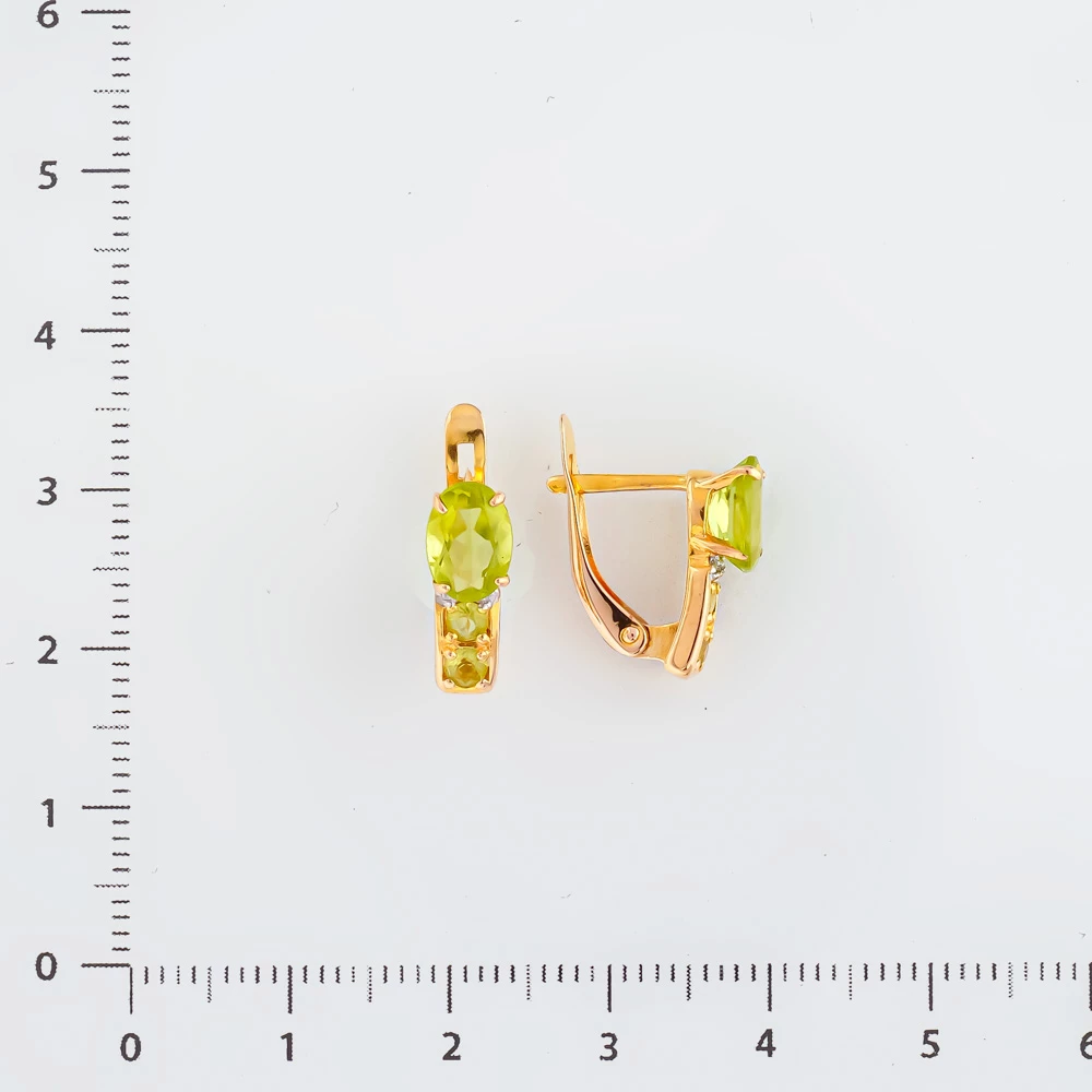Серьги с хризолитом из красного золота 585 пробы