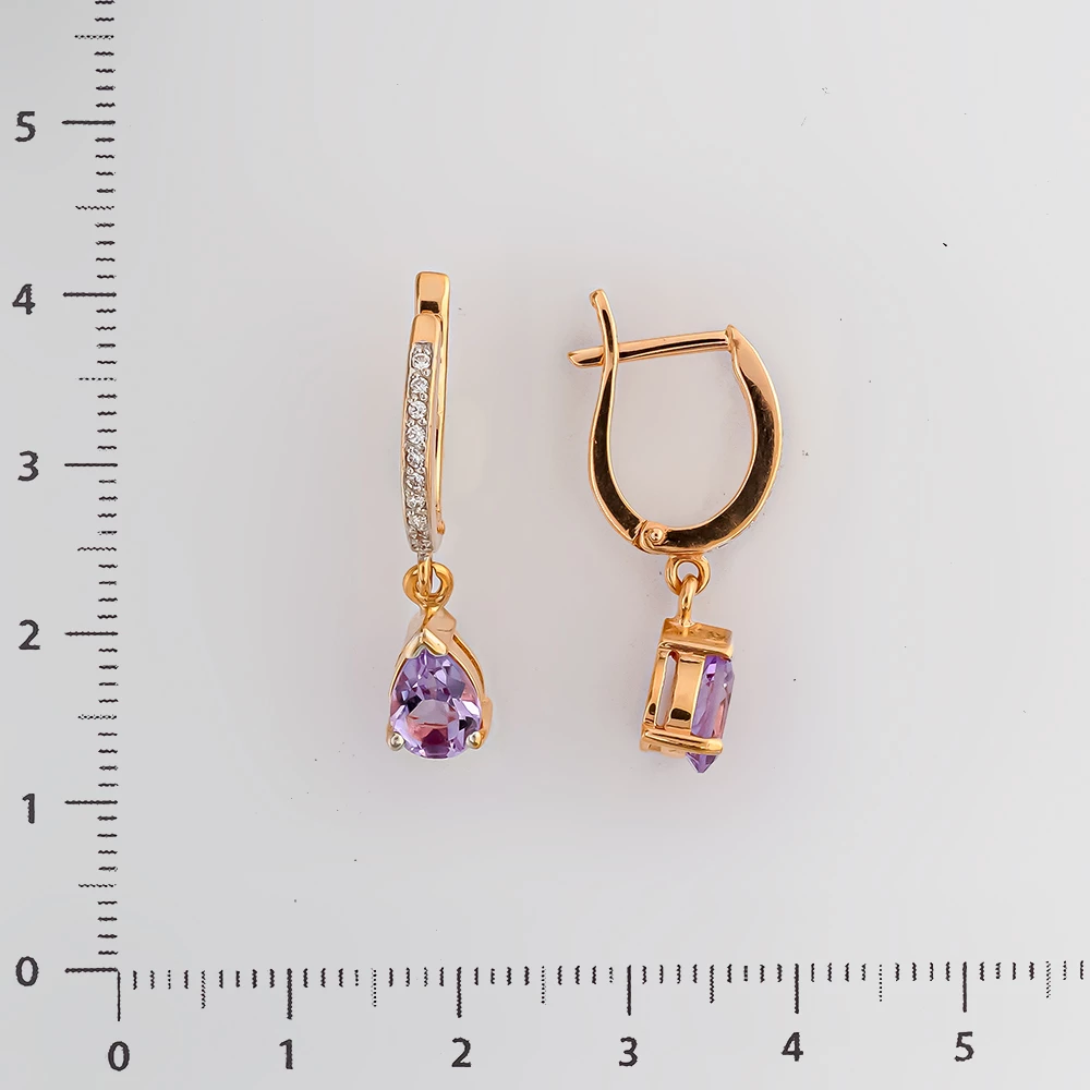 Серьги с аметистом из красного золота 585 пробы