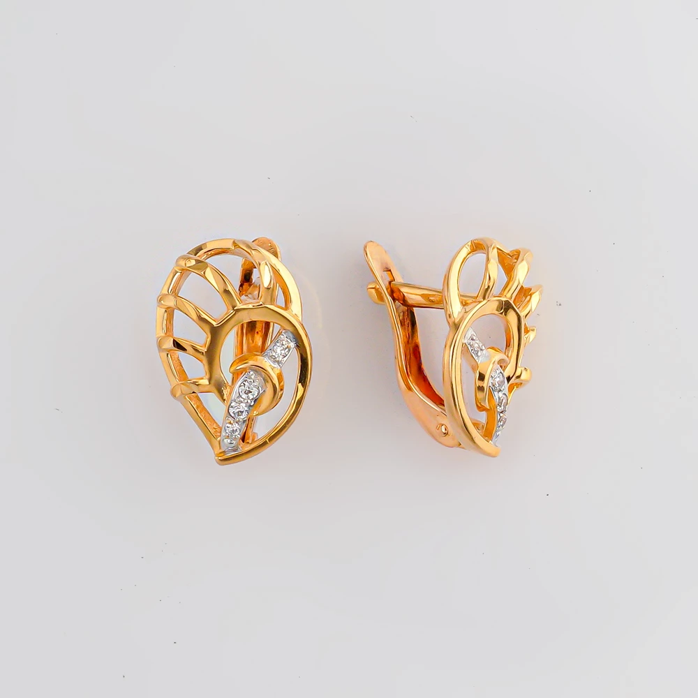 Серьги с фианитом из красного золота 585 пробы