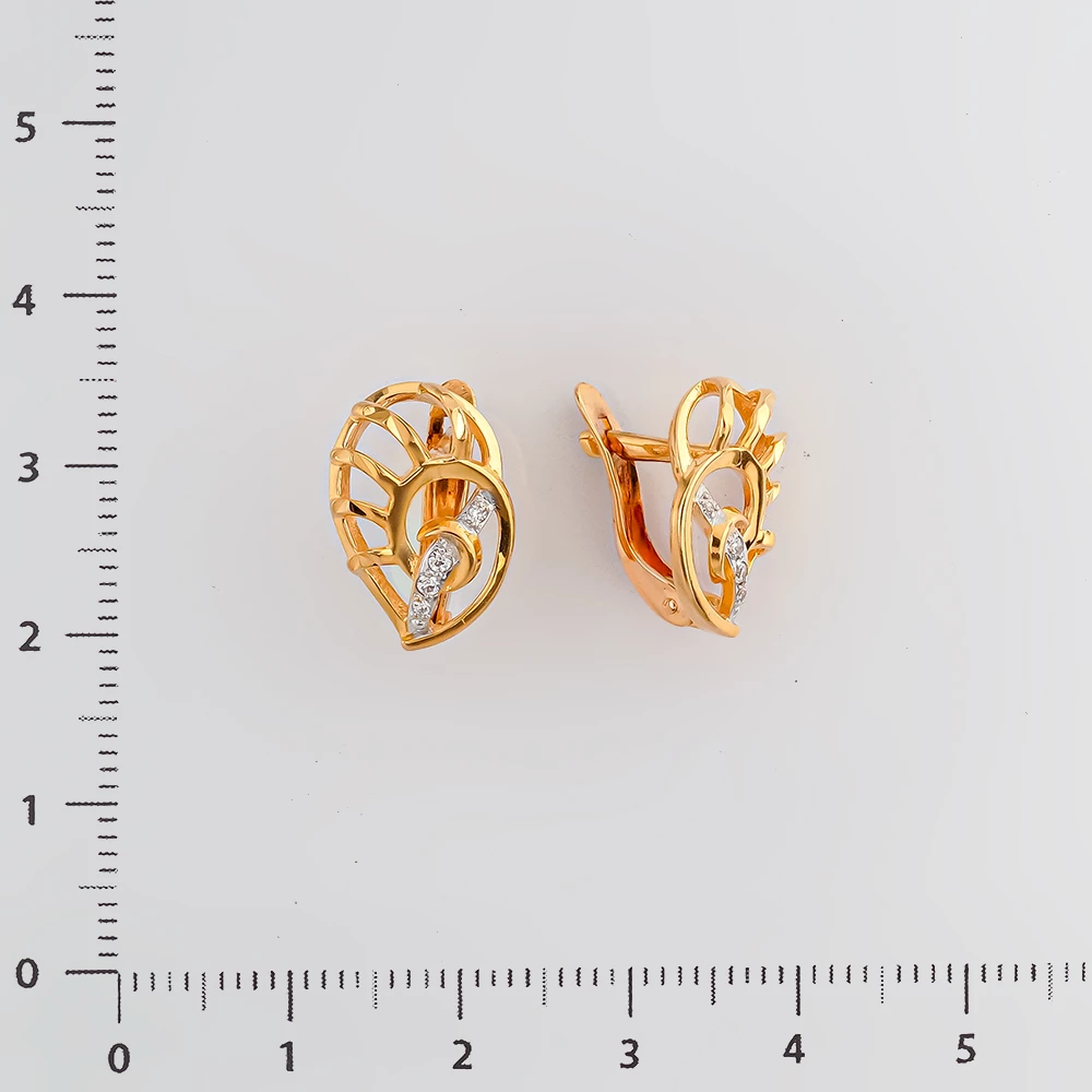 Серьги с фианитом из красного золота 585 пробы