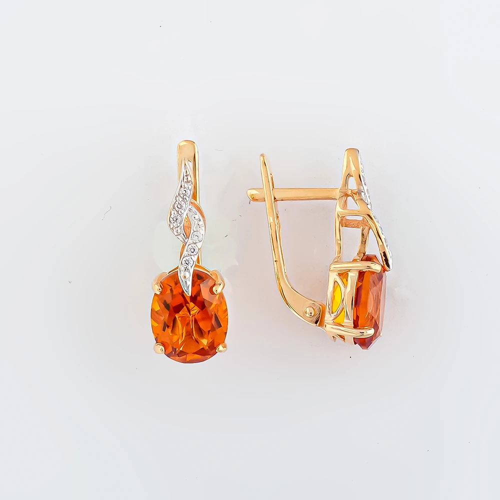 Серьги с цитрином из красного золота 585 пробы