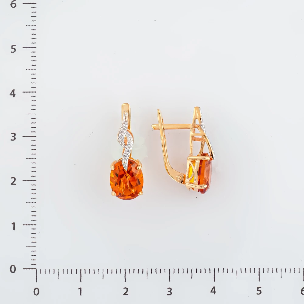 Серьги с цитрином из красного золота 585 пробы