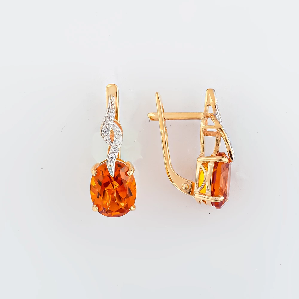 Серьги с цитрином из красного золота 585 пробы