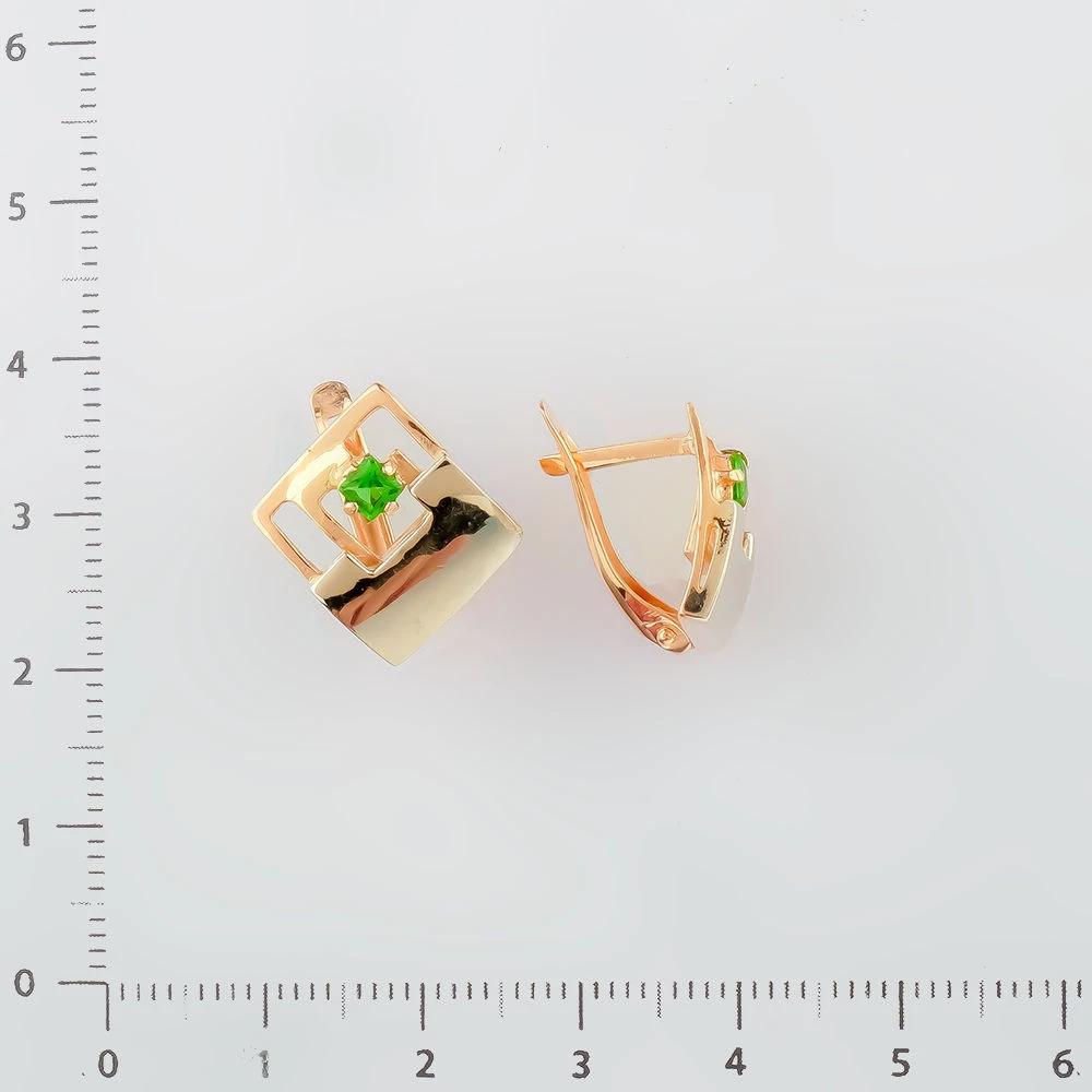 Серьги с фианитом из красного золота 585 пробы