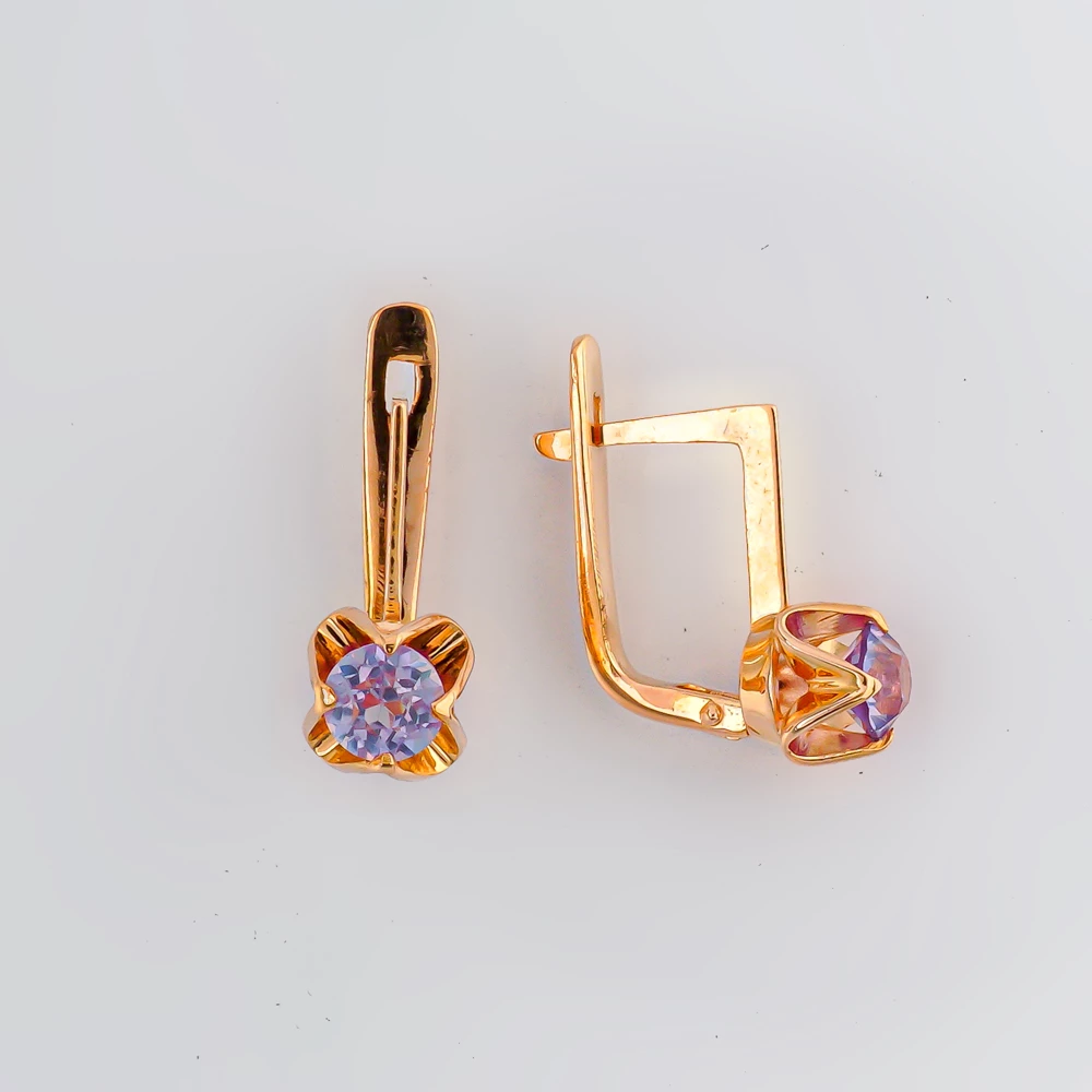 Серьги с фианитом из красного золота 583 пробы