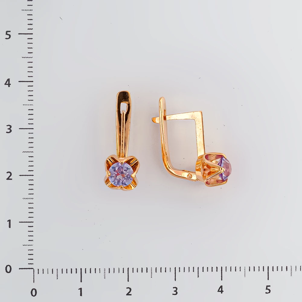 Серьги с фианитом из красного золота 583 пробы