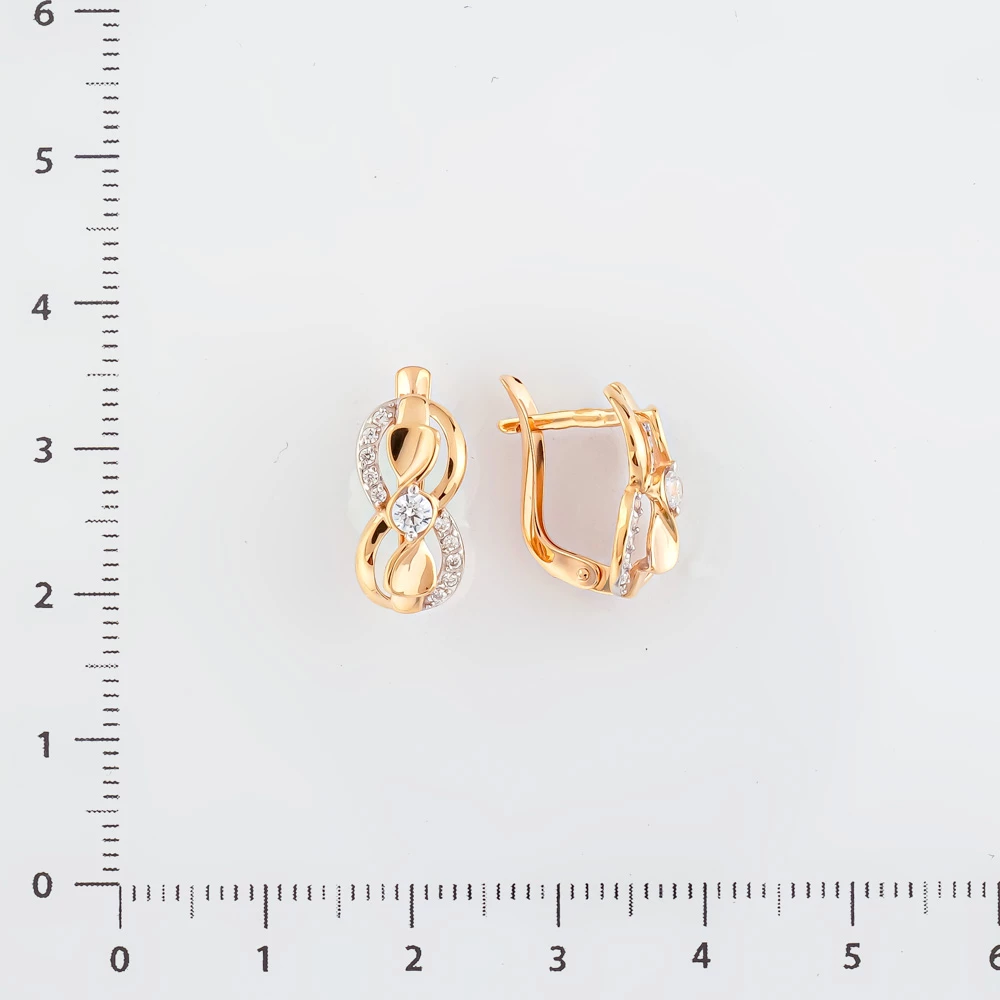 Серьги с фианитом из красного золота 585 пробы