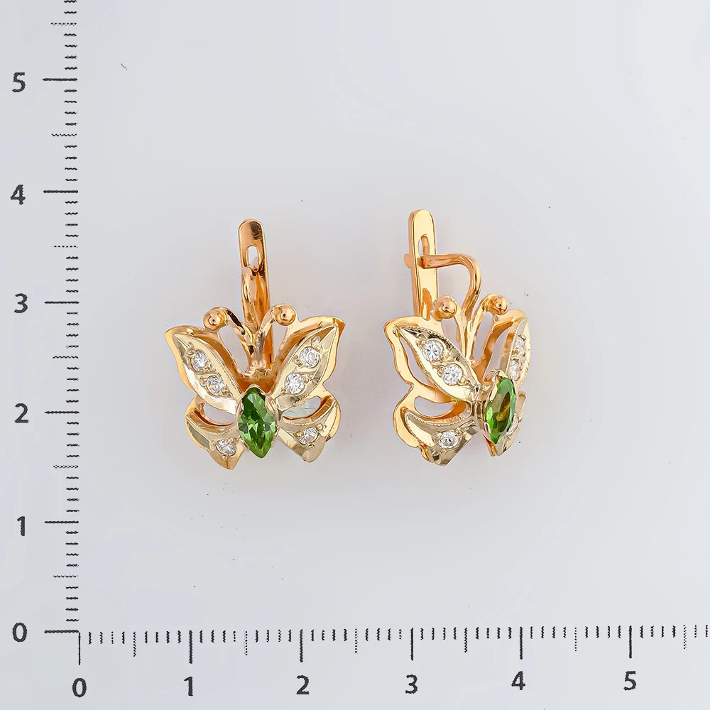 Серьги с фианитом из красного золота 585 пробы