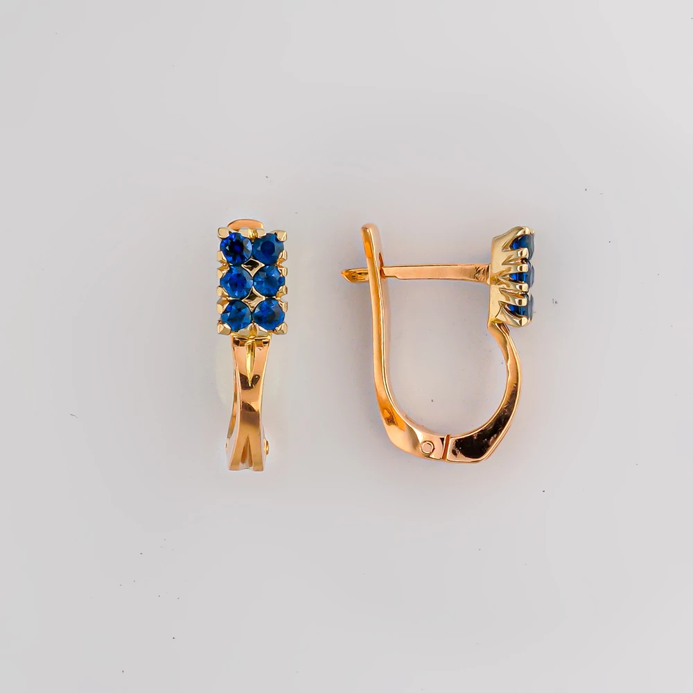 Серьги с сапфиром синтетическим из красного золота 585 пробы