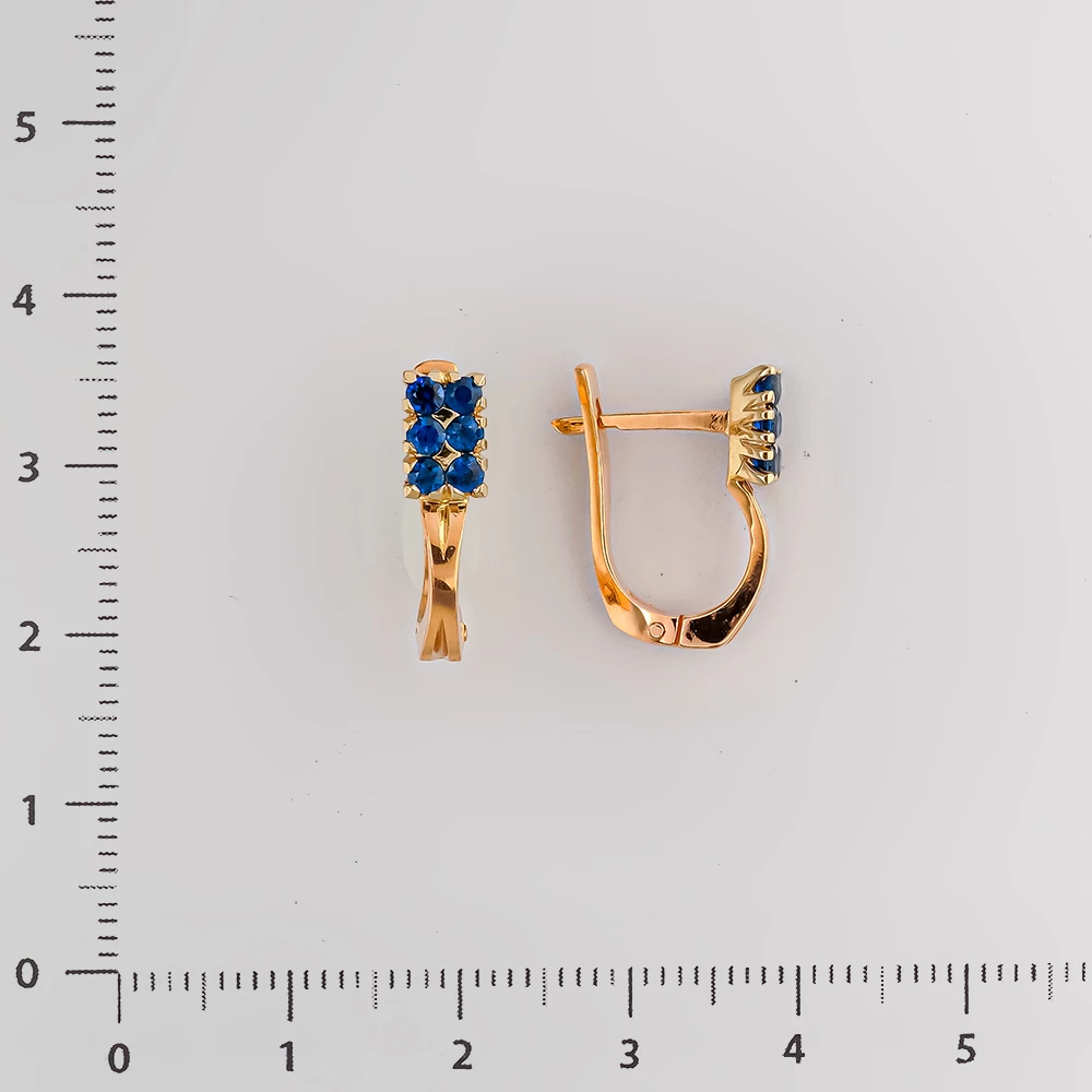 Серьги с сапфиром синтетическим из красного золота 585 пробы