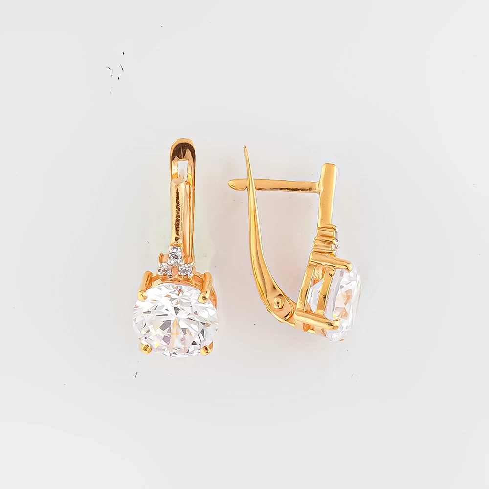 Серьги с фианитом из желтого золота 585 пробы