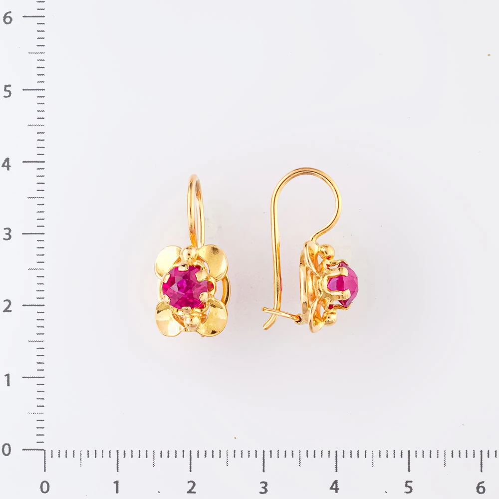 Серьги с фианитом из красного золота 583 пробы