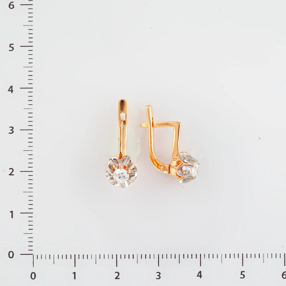 Серьги с фианитом из красного золота 585 пробы