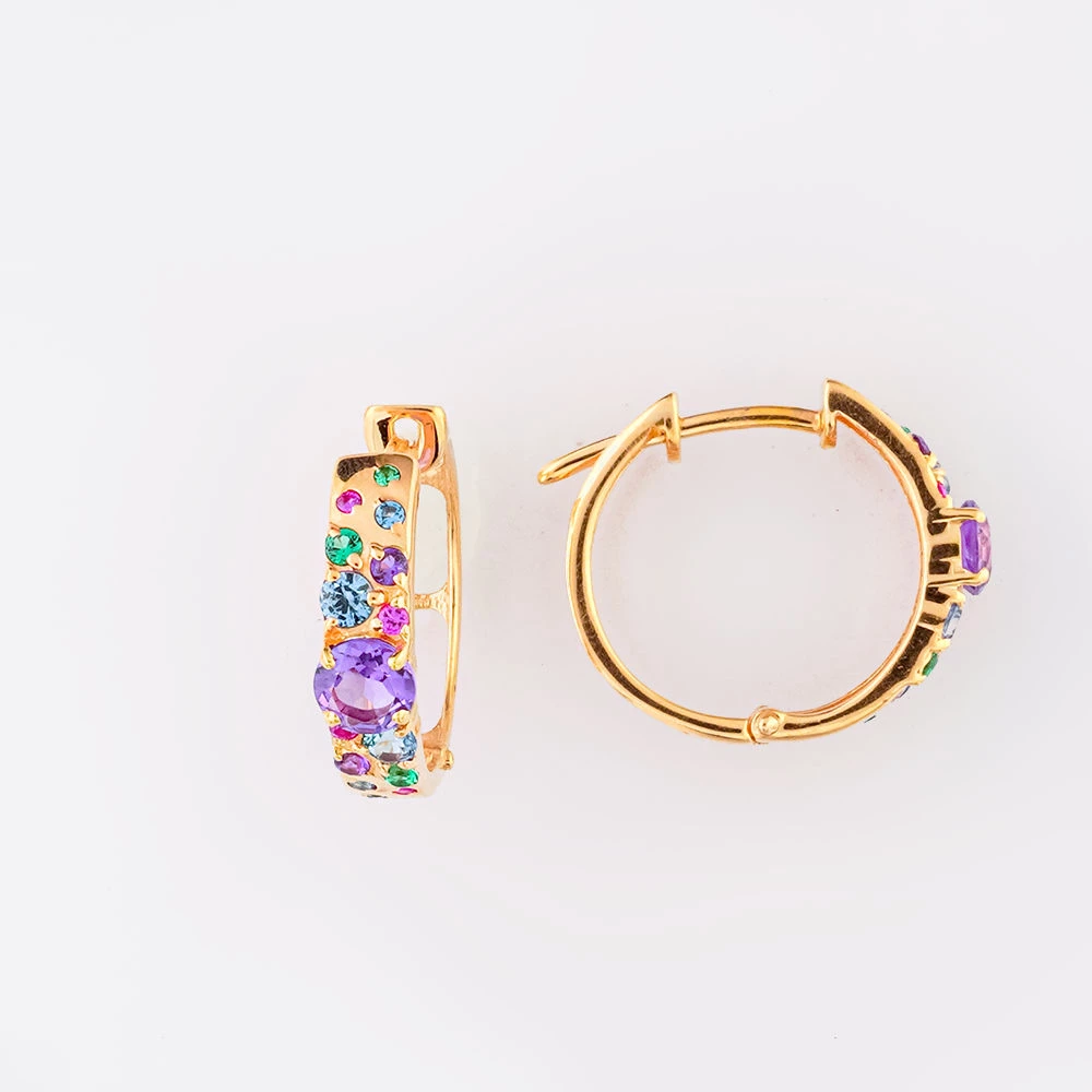 Серьги конго с аметистом из красного золота 585 пробы